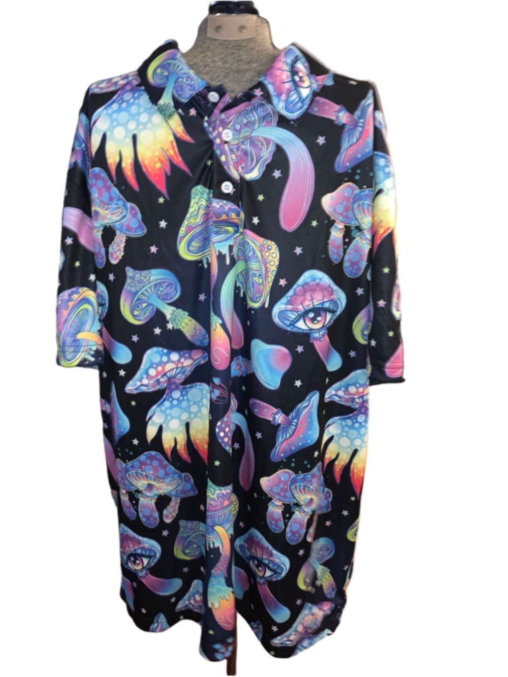 Men's Unbranded Polo Shirt XL Black Multicolor Mushroom Print